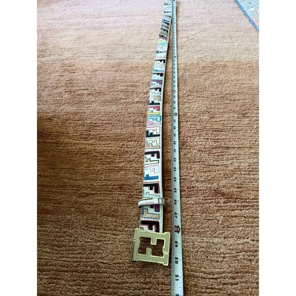 Vintage Fendi Multicolor FF Logo Leather Belt Made in Italy